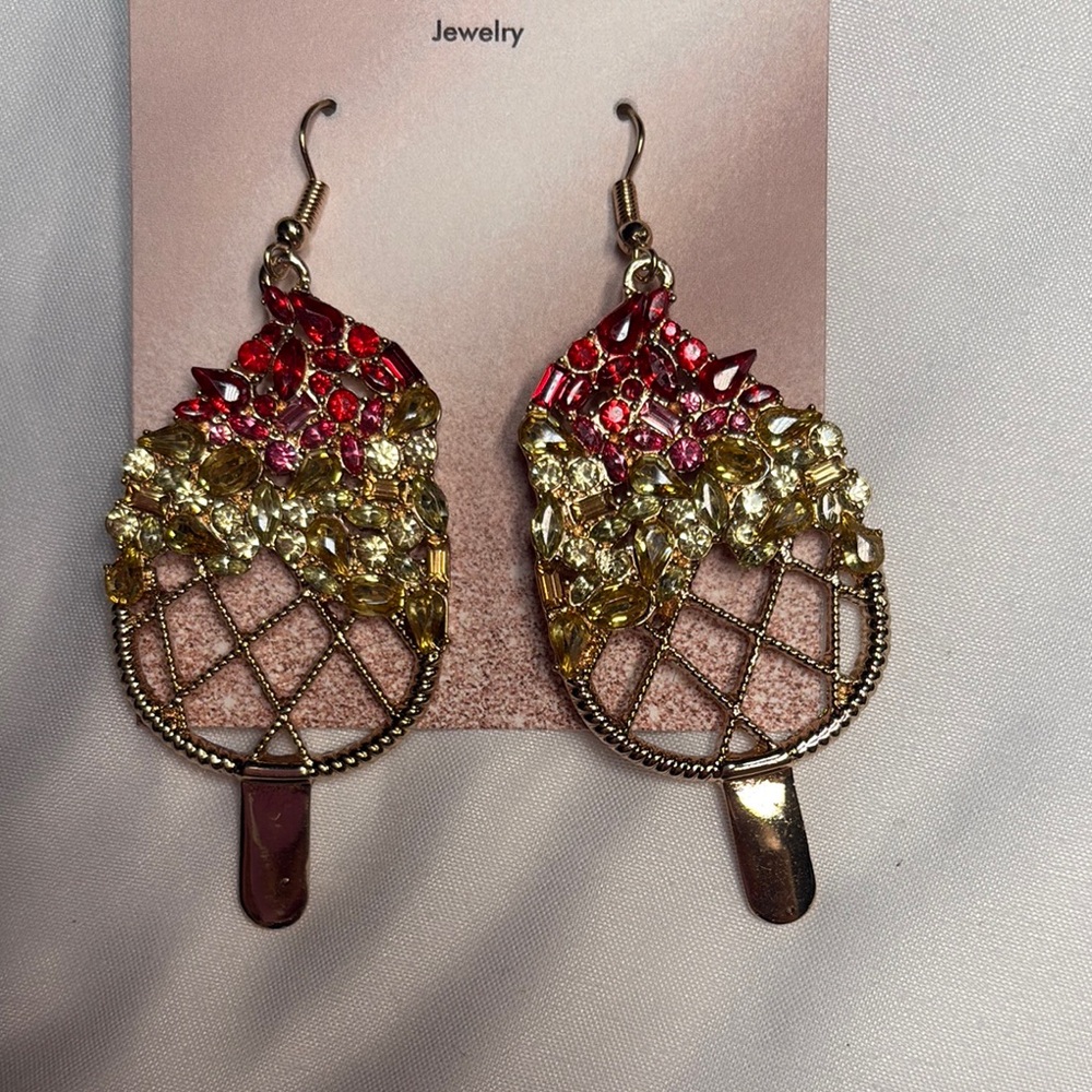 Elegant Gold and Red Dangle Earrings